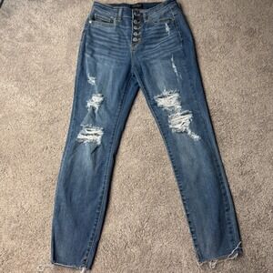 Judy Blue Women's 5/27 Skinny Fit Destressed Jeans Button Fly